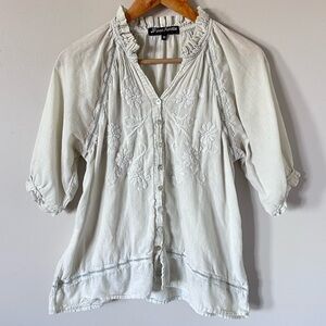 JP and Mattie Sabine Embroidered Button Up Floral Short Sleeve